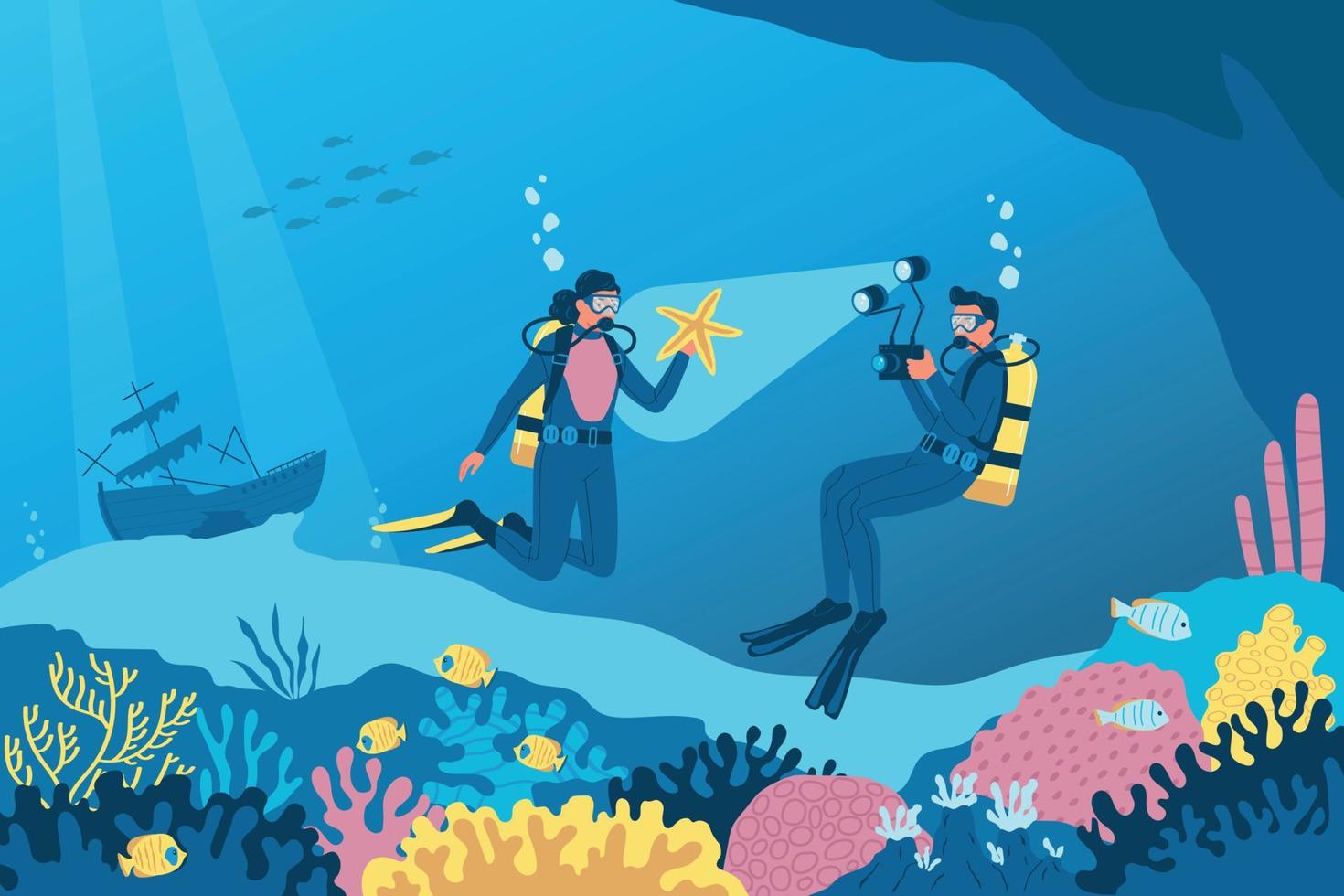 Diving Flat Illustration vector