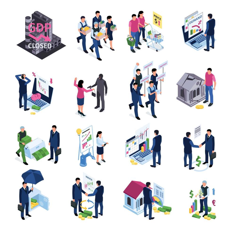 Isometric Business Crisis and Recovery vector