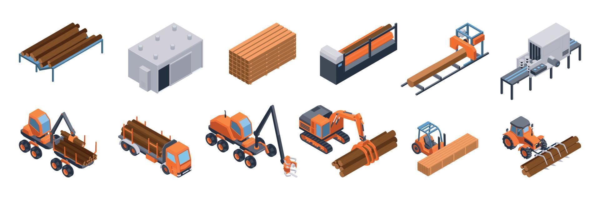 Isometric Sawmill Set vector