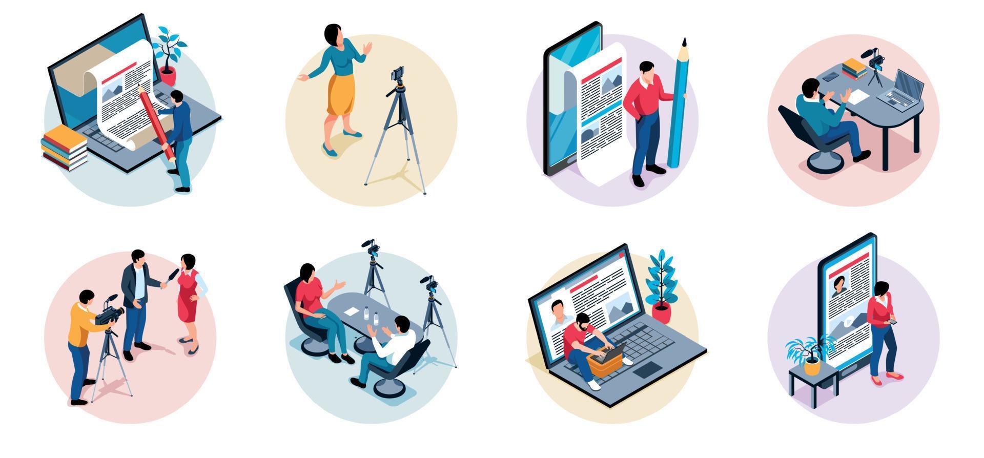 Isometric Journalist Composition vector