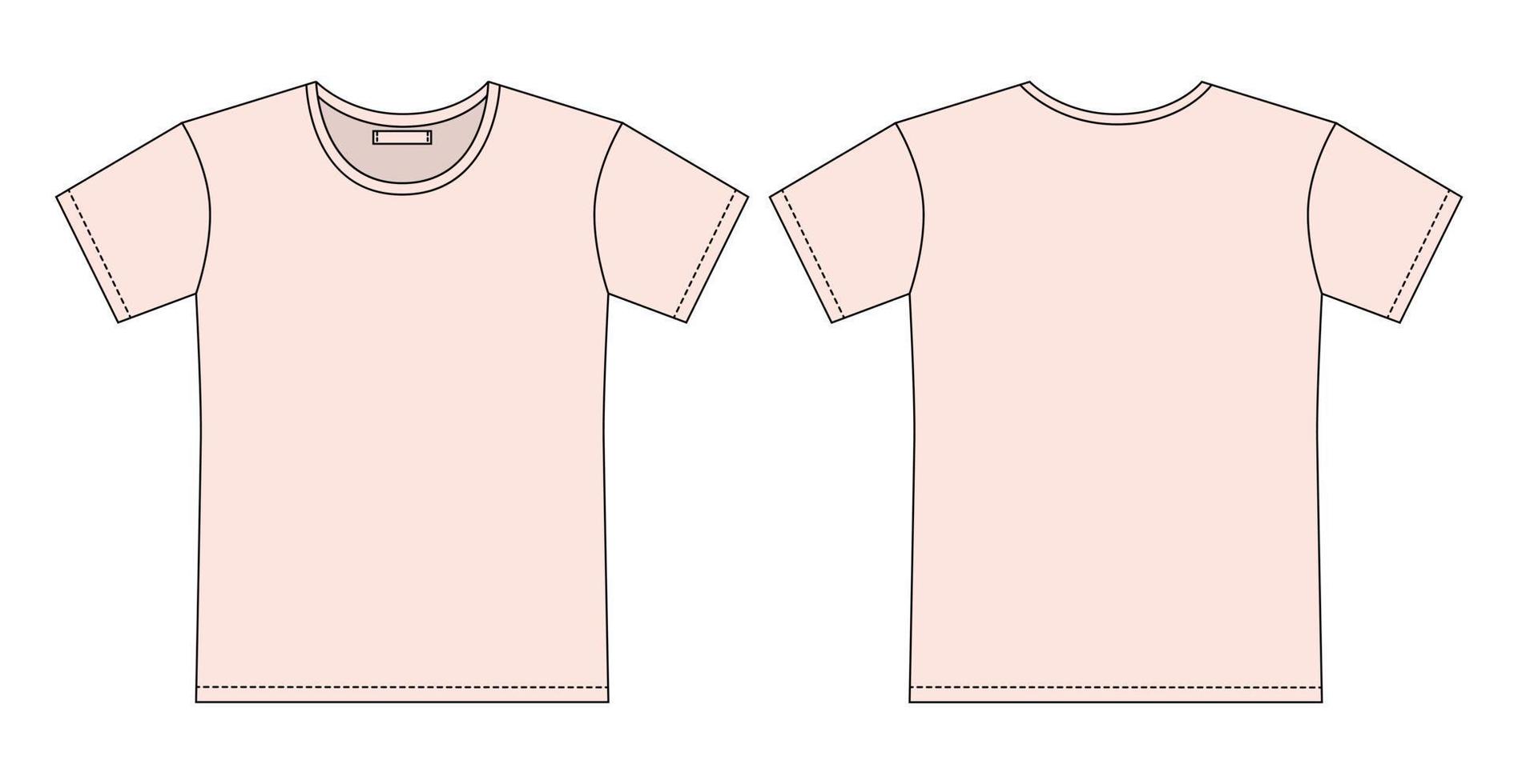 boceto de contorno de camiseta en blanco. diseño de cad de camiseta de ropa. color rosa claro vector