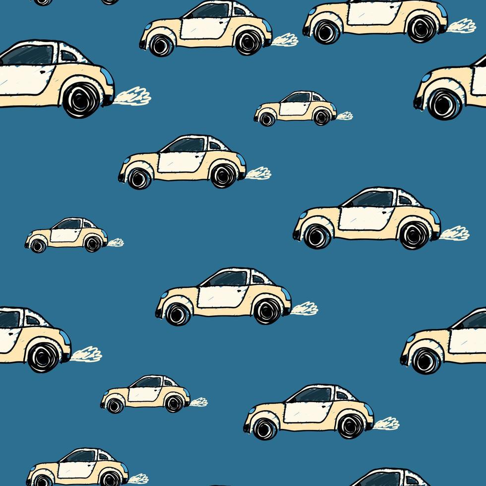 Cute sportcar seamless pattern. Transport wallpaper. Kids hand drawn automobile background. vector