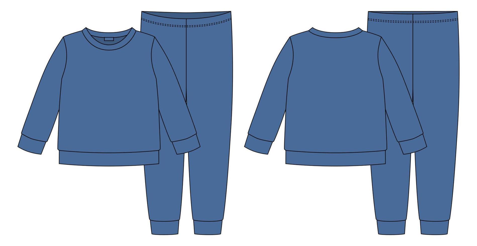 Apparel pajamas technical sketch. Dark blue color. C vector