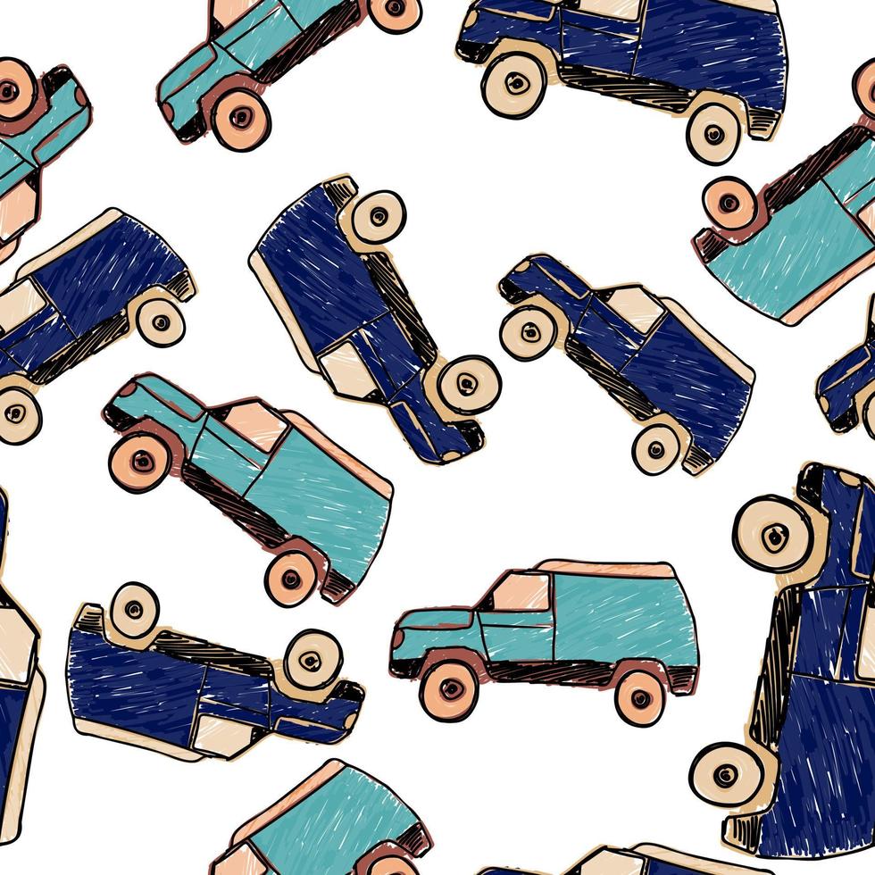 Cute SUV car seamless pattern. Kids hand drawn automobile background. vector