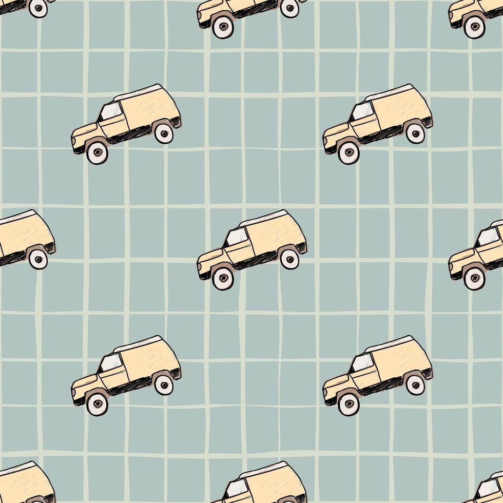 Cute SUV car seamless pattern. Kids hand drawn automobile background. vector