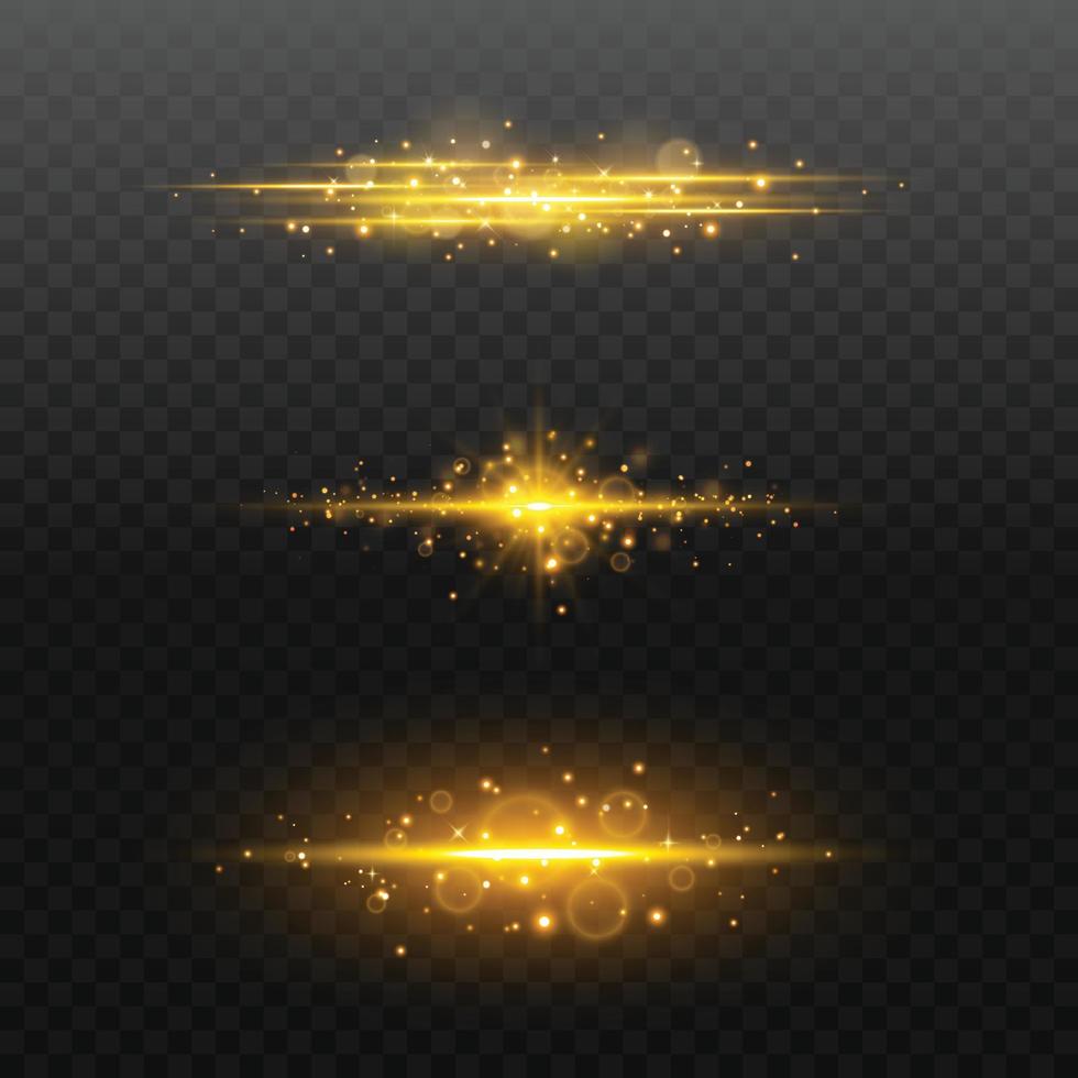 Sparkle Golden Lens Flare Line Elements Set vector