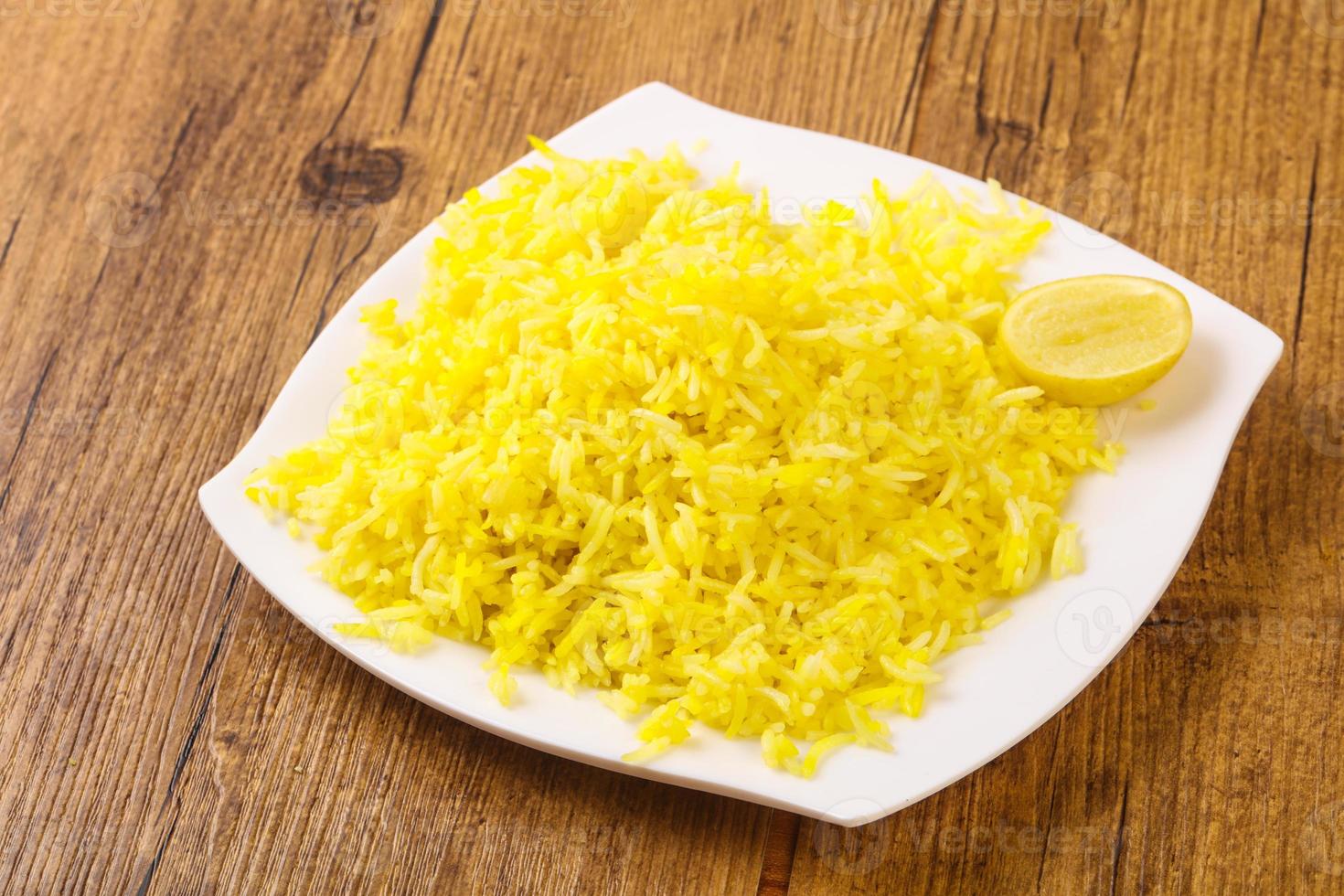 Yellow rice with lime photo