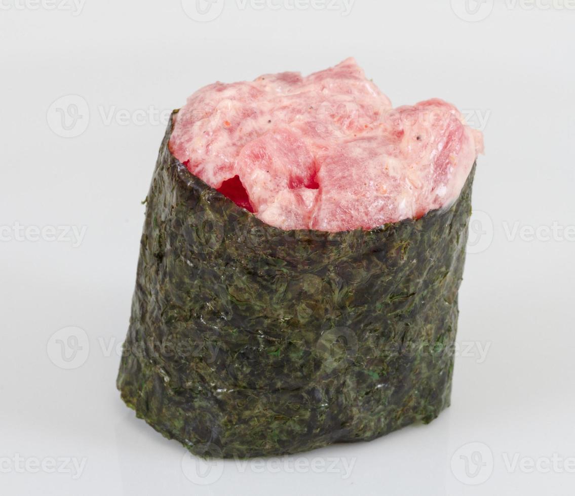 Tuna sushi on white photo