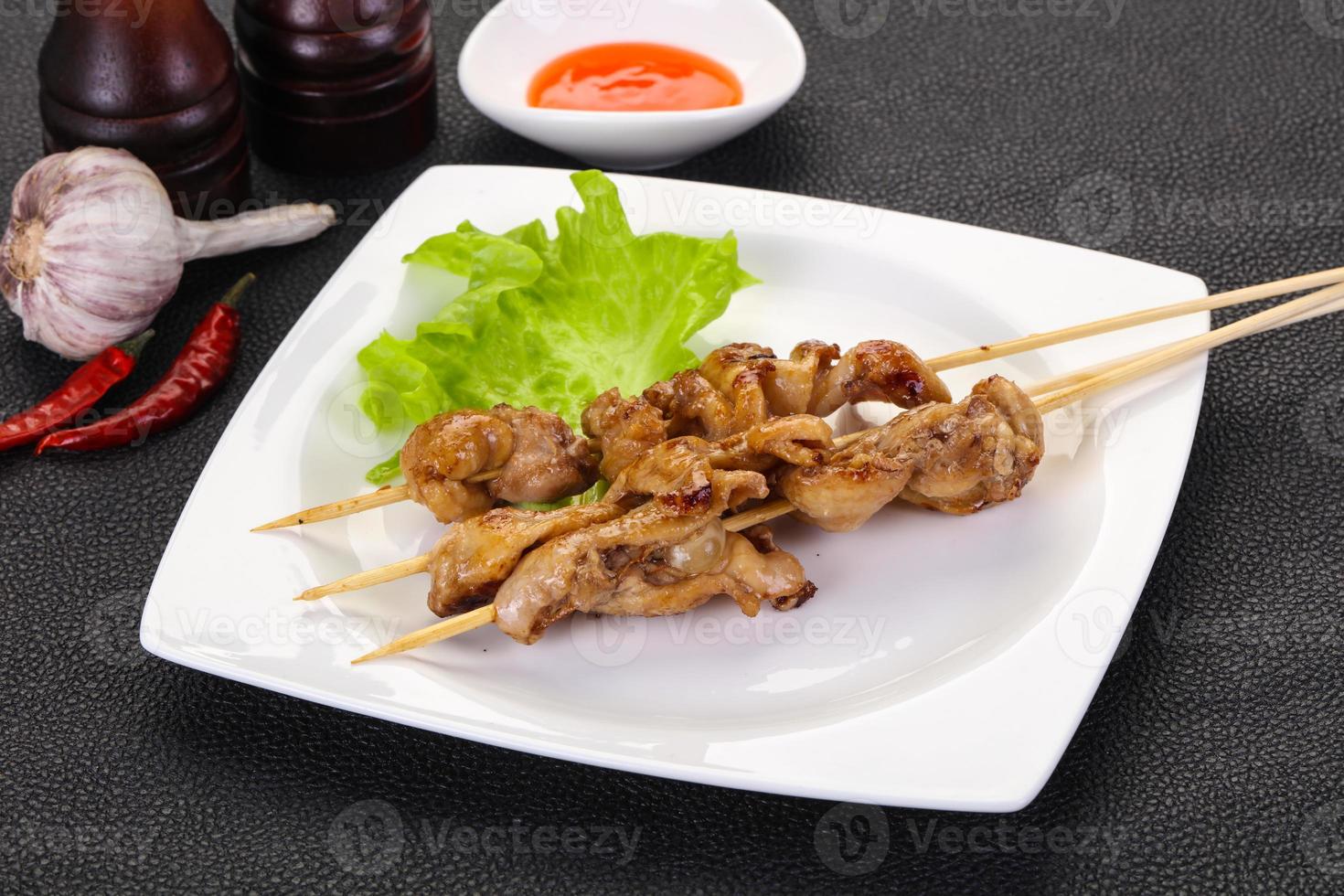 Chicken skin skewer photo