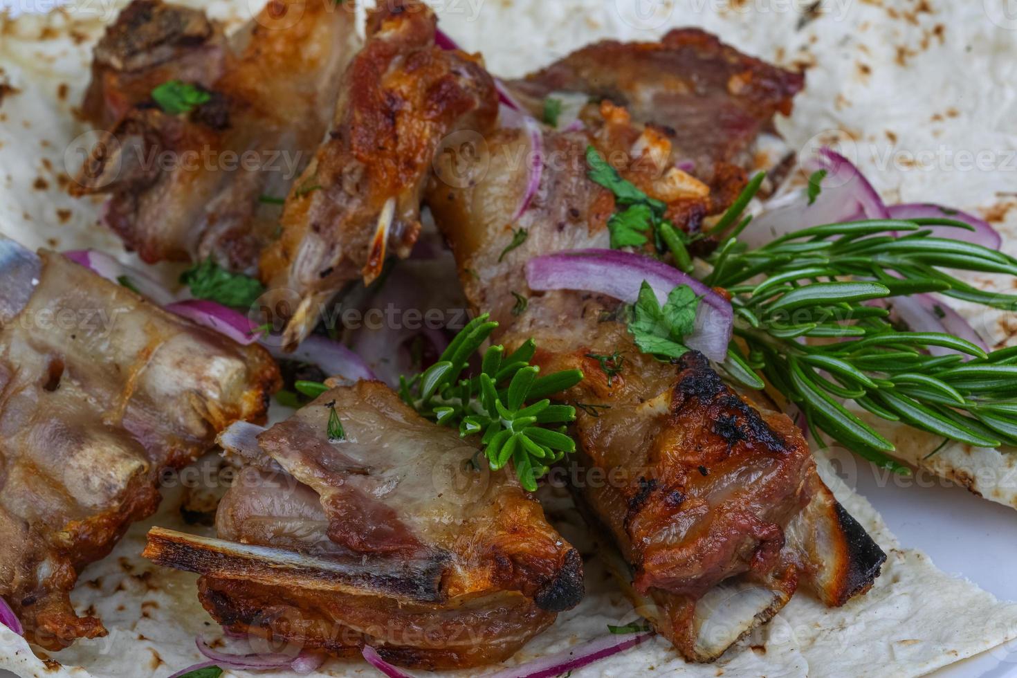 Grilled lamb ribs photo