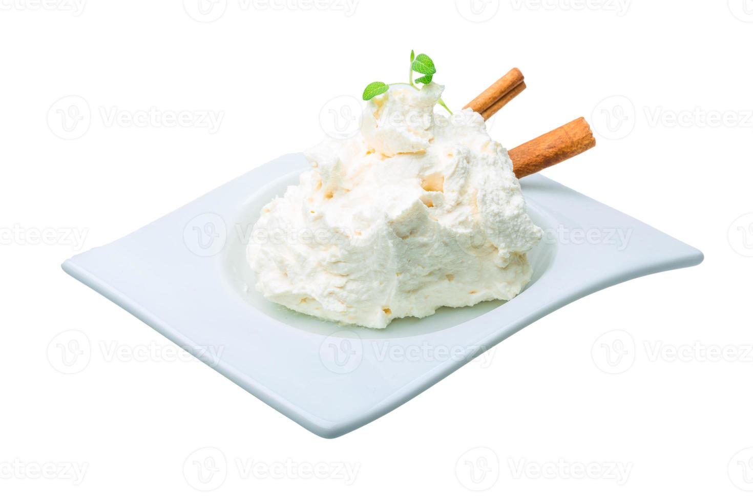 Cottage cheese in dish photo