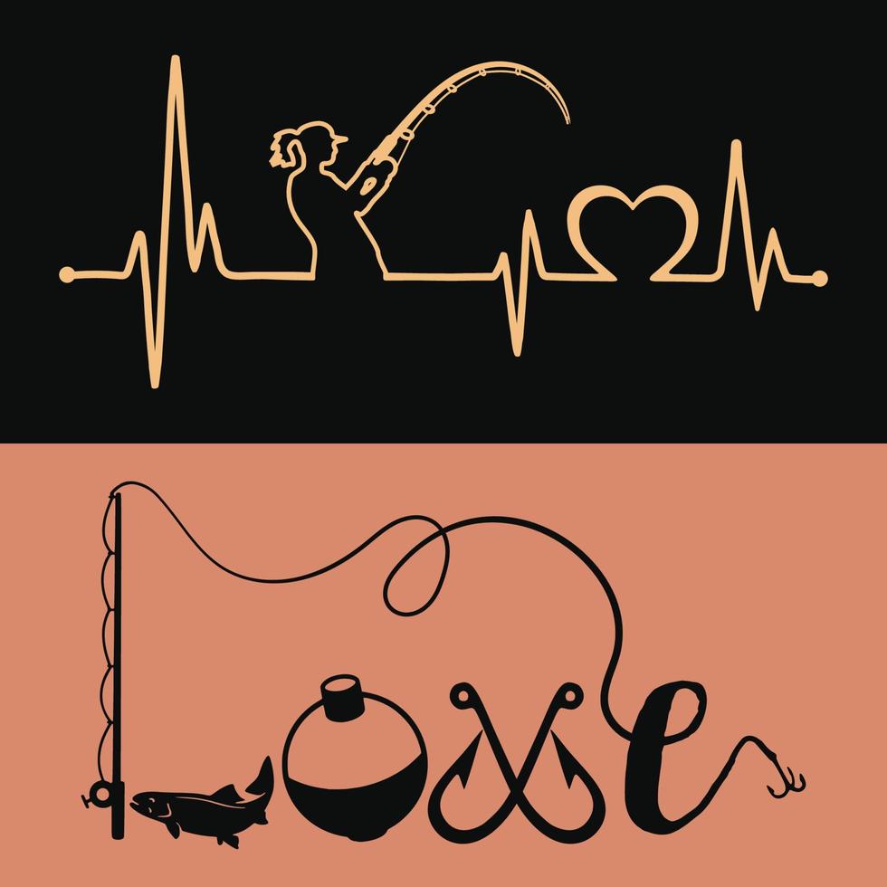 Fishing Typography for T-Shirt print, Mug Design, Printing item in color, Black and White side vector