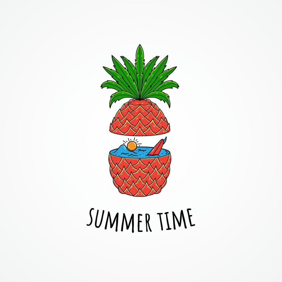 summer time vector illustration. pineapple and beach illustration