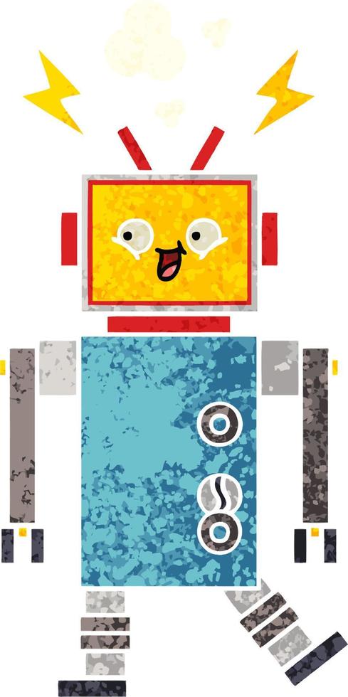 retro illustration style cartoon robot vector
