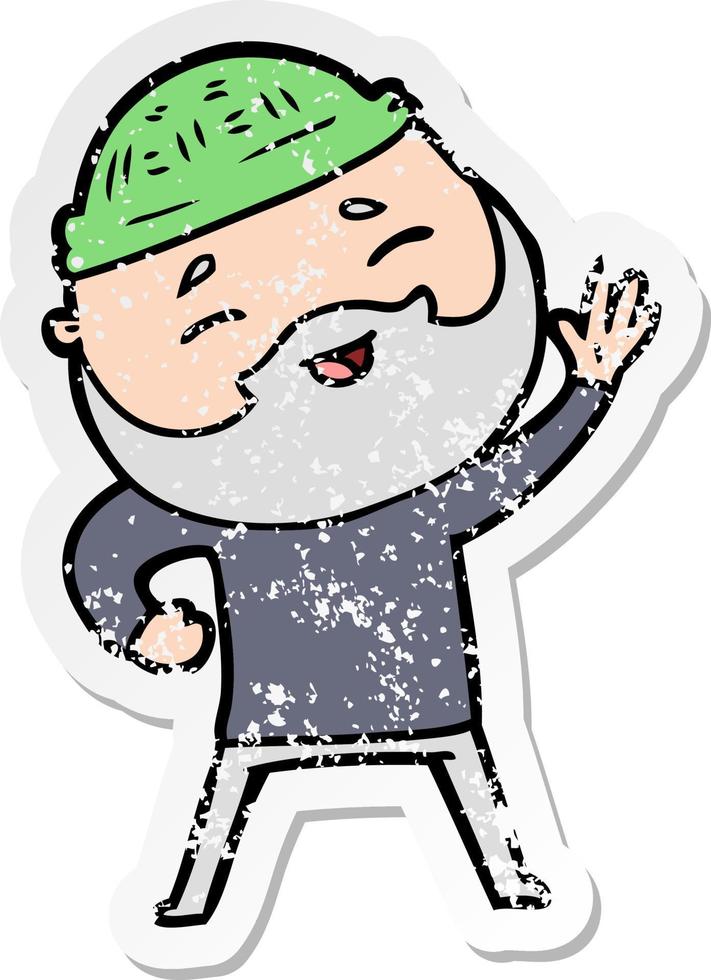 distressed sticker of a cartoon happy bearded man vector