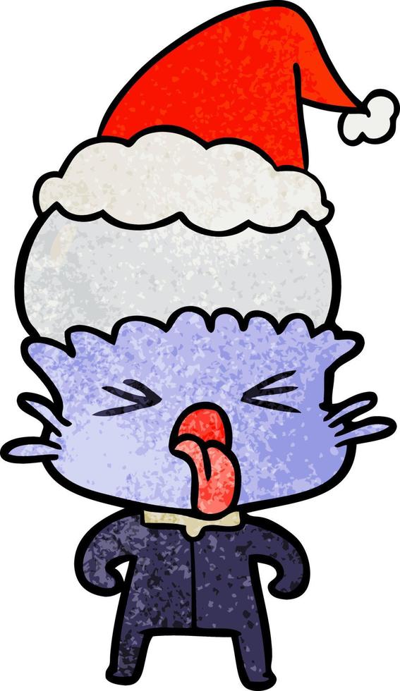 weird textured cartoon of a alien wearing santa hat vector