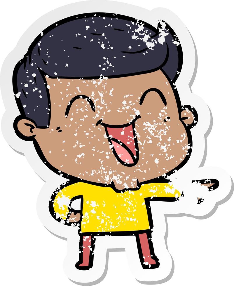 distressed sticker of a cartoon man laughing vector