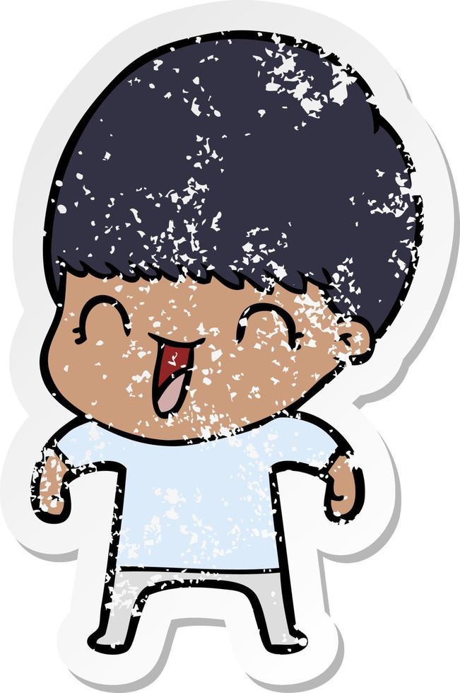 distressed sticker of a happy cartoon boy vector