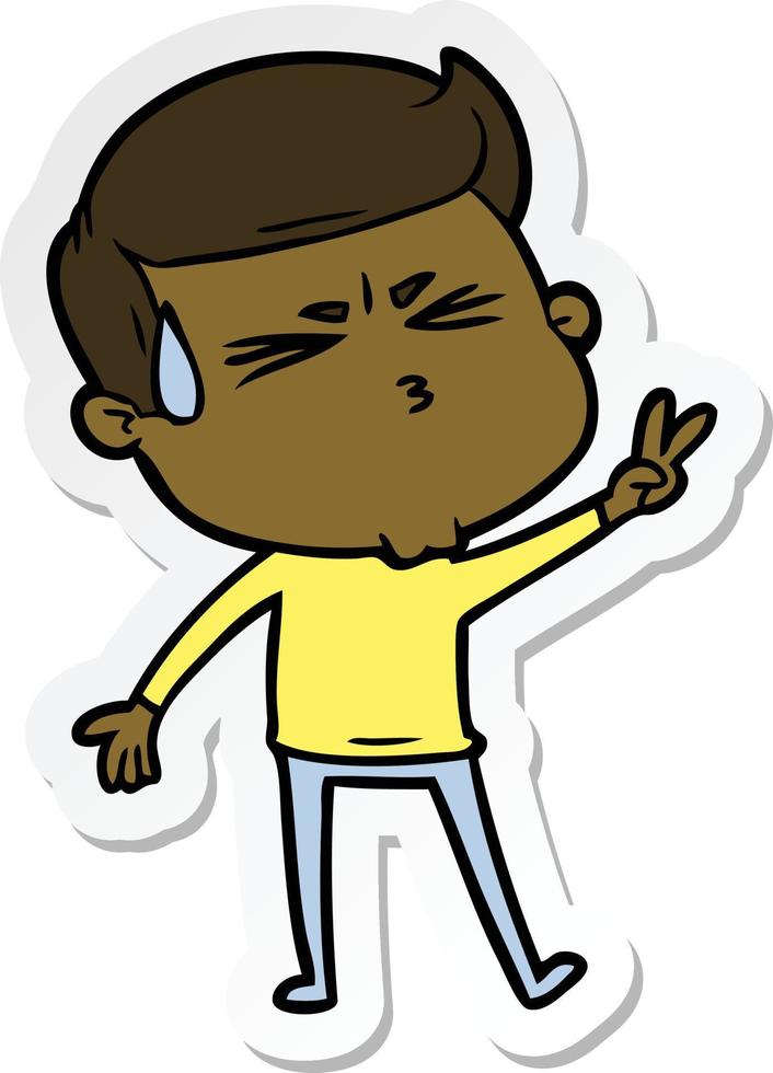 sticker of a cartoon man sweating vector