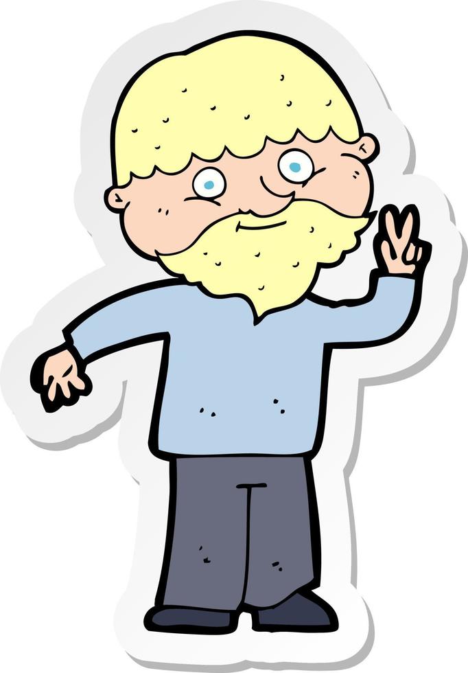 sticker of a cartoon man giving peace sign vector