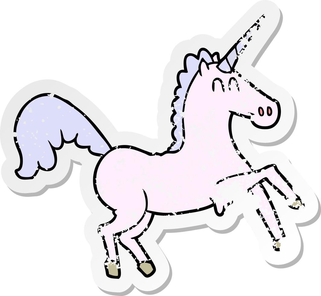 distressed sticker of a cartoon unicorn vector