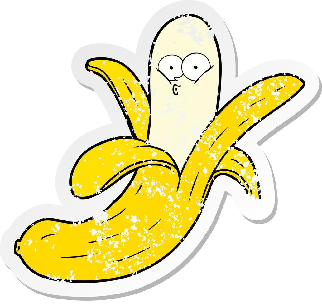 distressed sticker of a cartoon banana with face vector