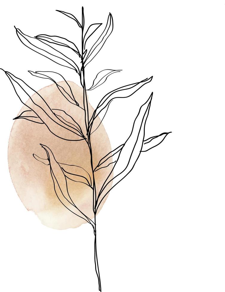 Flowers drawn by a line with watercolor stains. vector