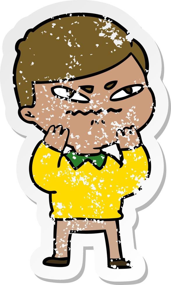 distressed sticker of a cartoon angry man vector