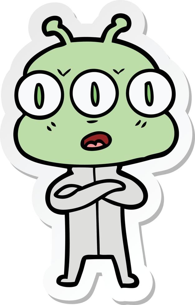 sticker of a cartoon three eyed alien vector