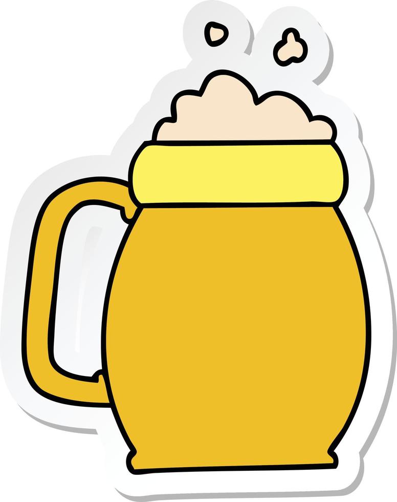 sticker of a quirky hand drawn cartoon pint of beer vector