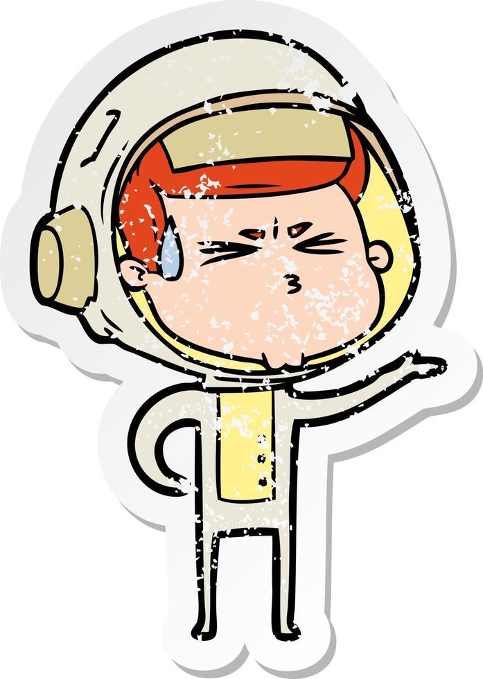 distressed sticker of a cartoon stressed astronaut vector