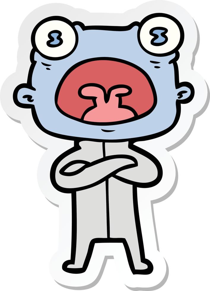 sticker of a cartoon weird alien communicating vector