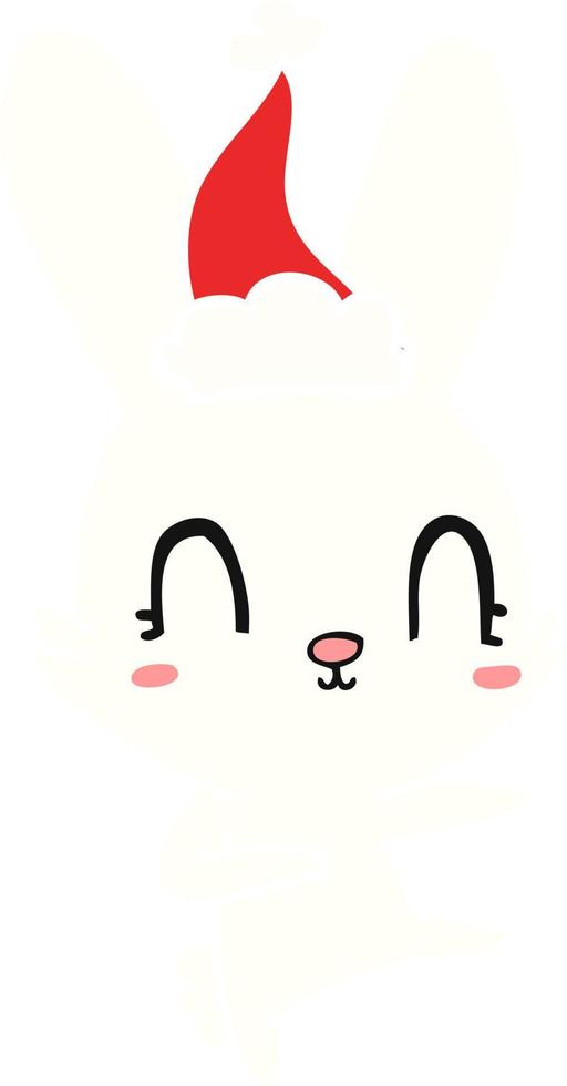 cute flat color illustration of a rabbit dancing wearing santa hat vector