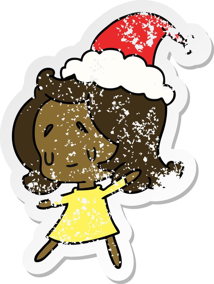 christmas distressed sticker cartoon of kawaii girl vector