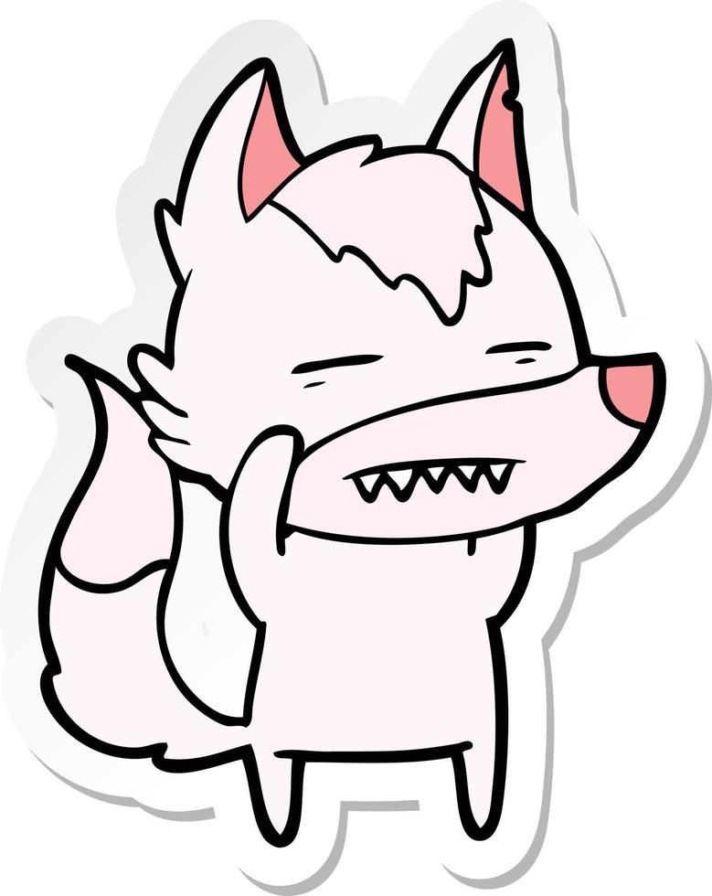 sticker of a cartoon wolf showing teeth vector