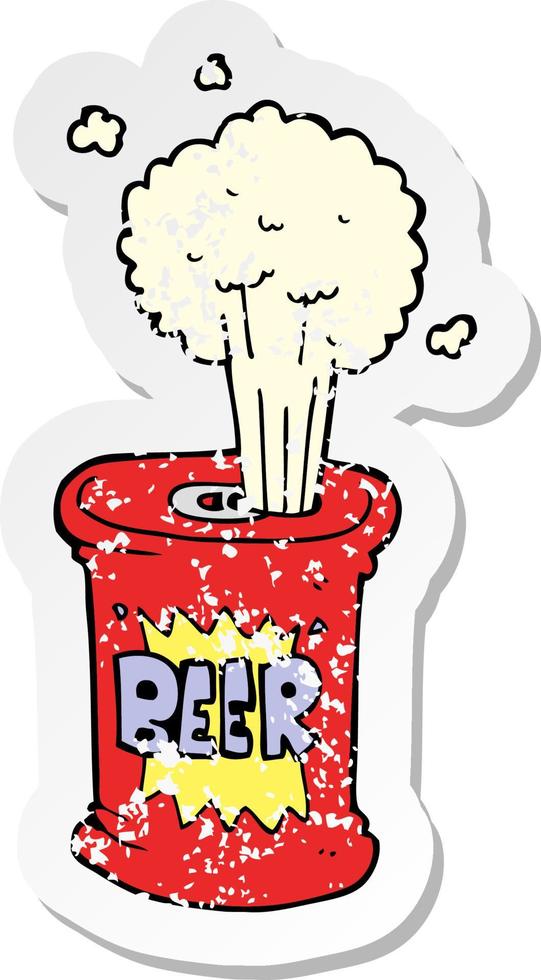 retro distressed sticker of a cartoon beer can vector