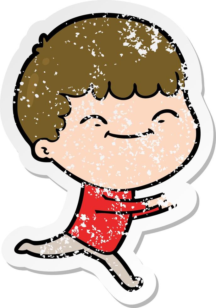 distressed sticker of a cartoon happy boy vector