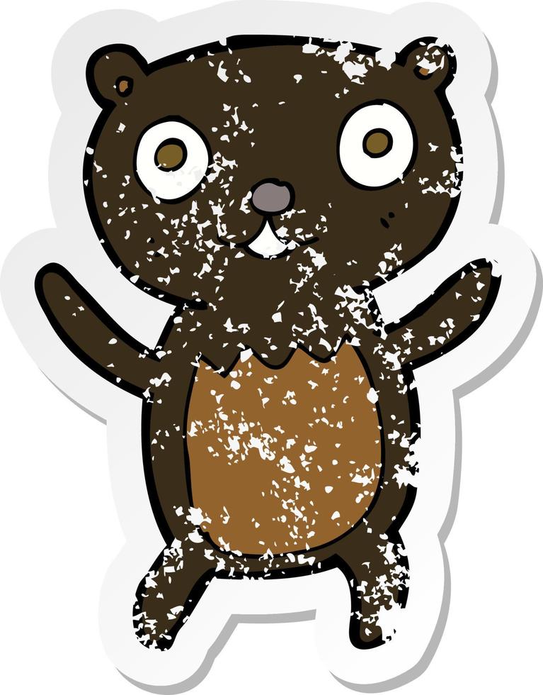 retro distressed sticker of a cartoon black bear cub vector