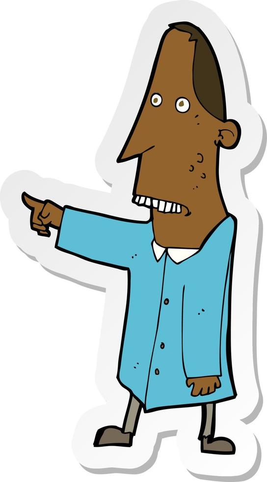 sticker of a cartoon ugly man pointing vector