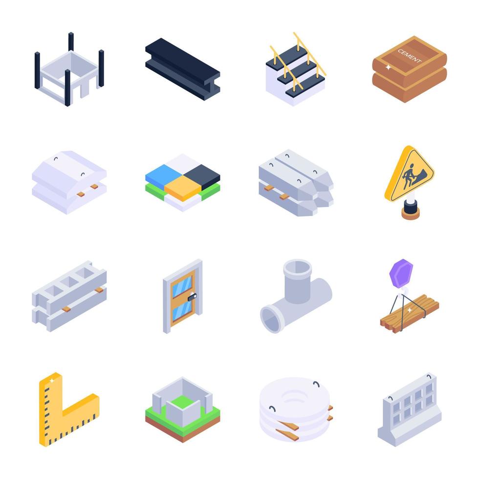 Pack of Construction Equipment Isometric Icons vector