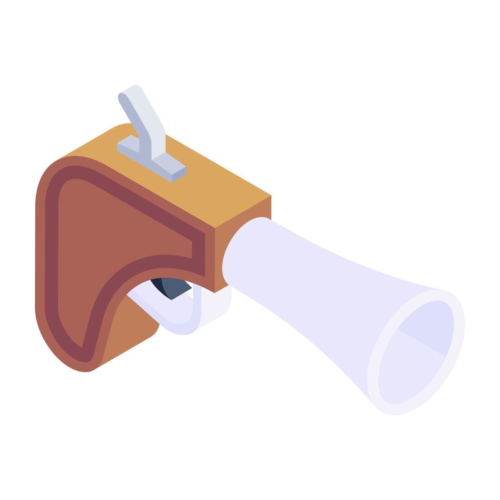 An antique gun called musket used by pirates, isometric icon vector