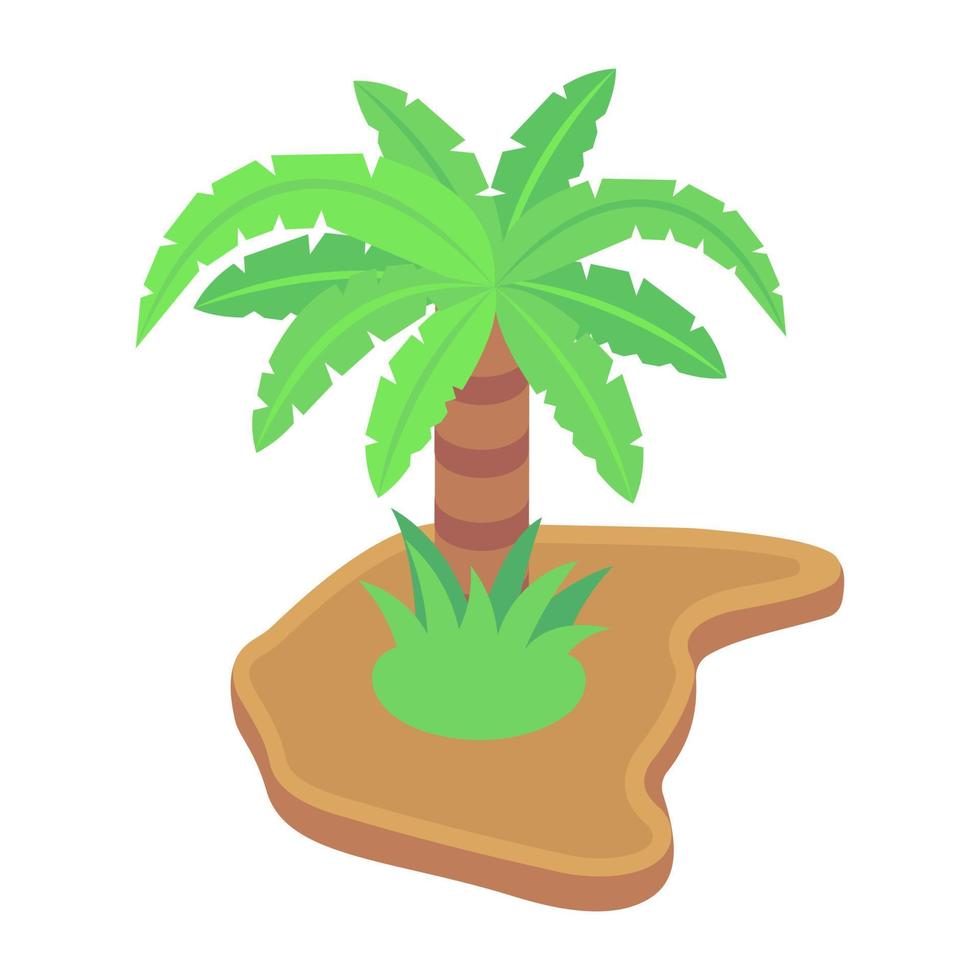 una zona tropical con palmeras representa una isla en un icono isométrico vector