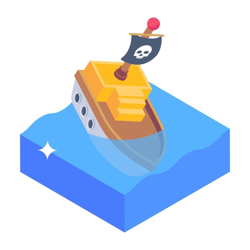 An editable isometric icon of pirate ship vector