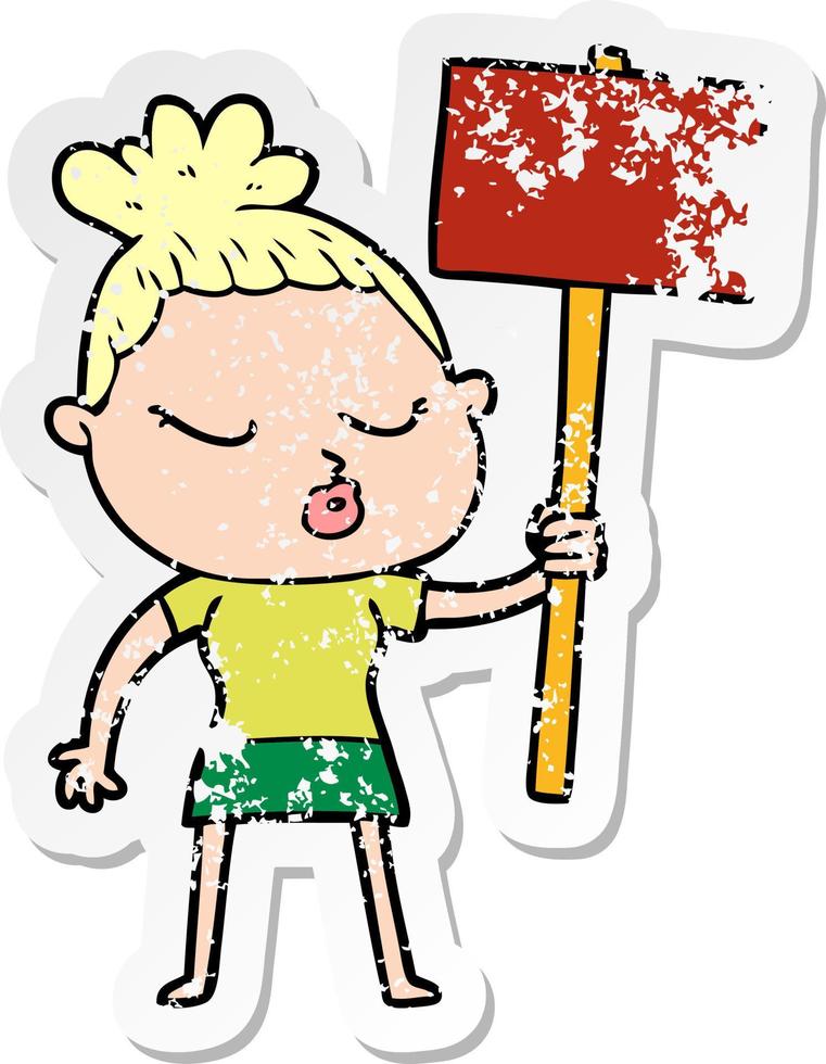 distressed sticker of a cartoon calm woman vector