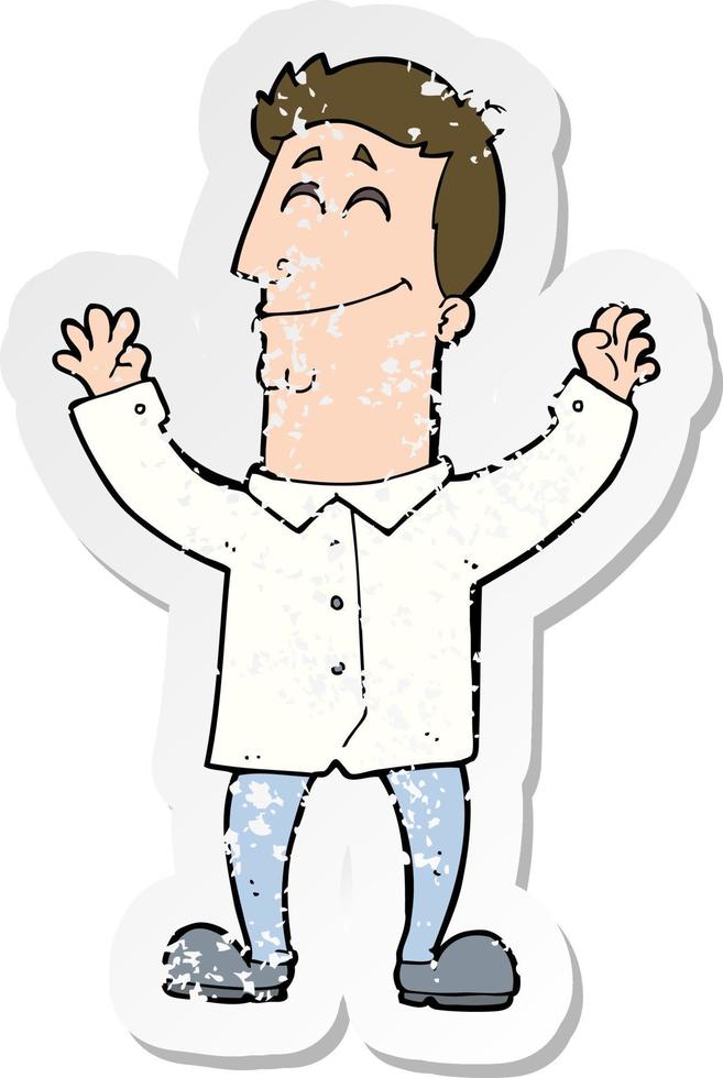 retro distressed sticker of a cartoon happy man vector