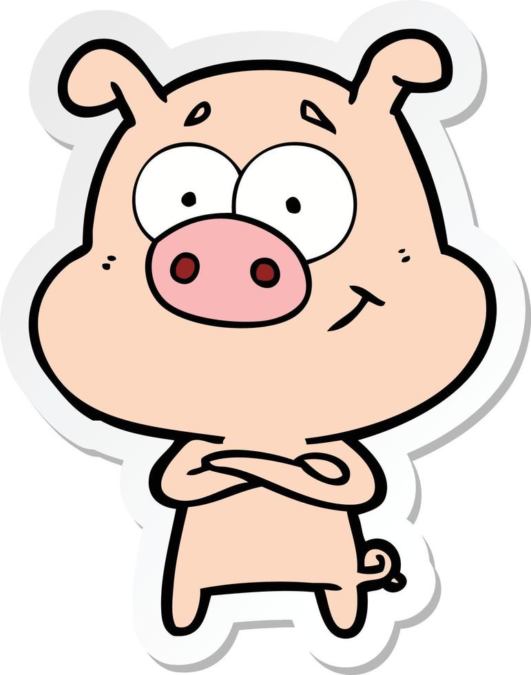 sticker of a happy cartoon pig vector