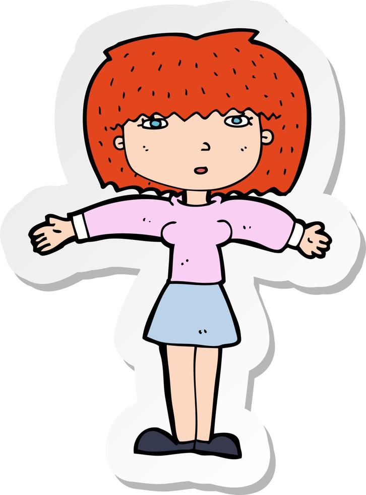 sticker of a cartoon woman shrugging shoulders vector
