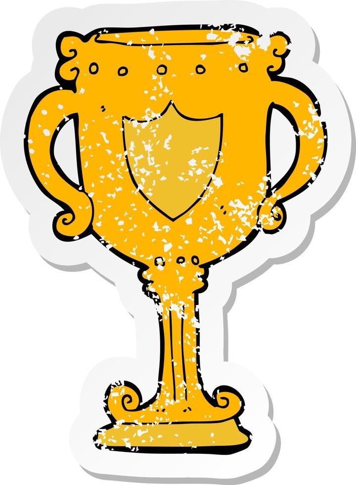 retro distressed sticker of a cartoon trophy vector