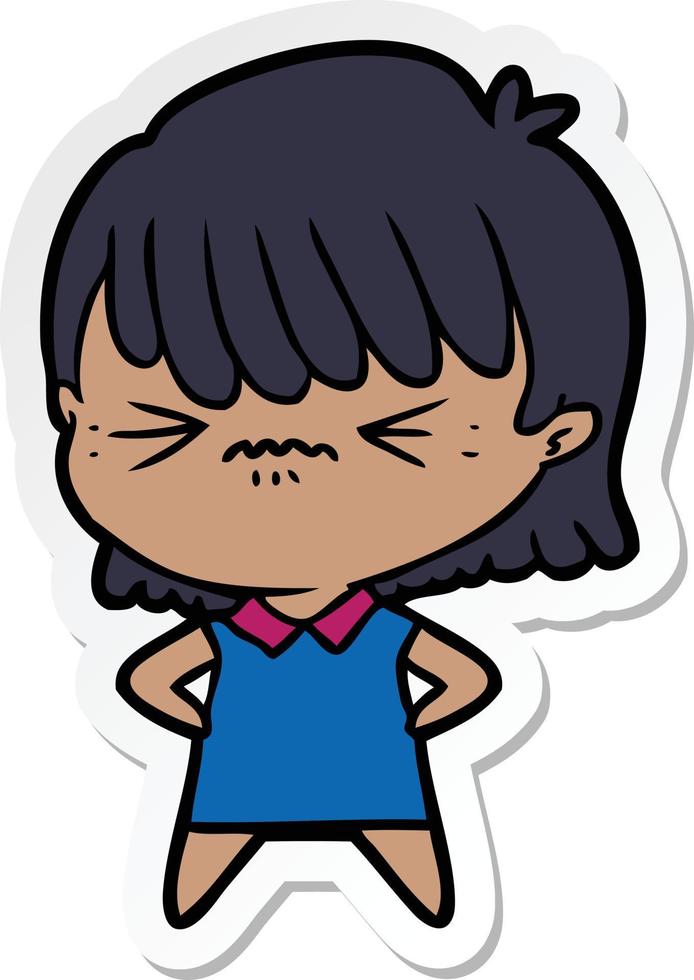 sticker of a annoyed cartoon girl vector