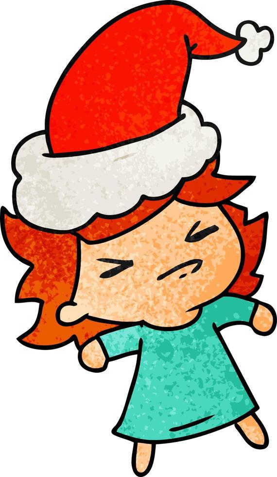 christmas textured cartoon of kawaii girl vector